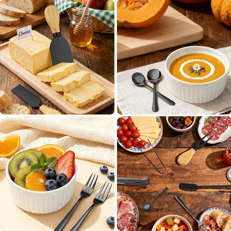 ELIMTEC Charcuterie Boards Accessories Bowls with Lids, Cheese Butter Spreader Knife Set Mini Serving Tongs, Forks, Spoons,Dipping Bowls, Toothpick Flags, Honey Dippers For Party Platter Making (Black) - Image 3